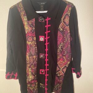 Ali Miles Black Jacket with Pink and Gold Accent Panels